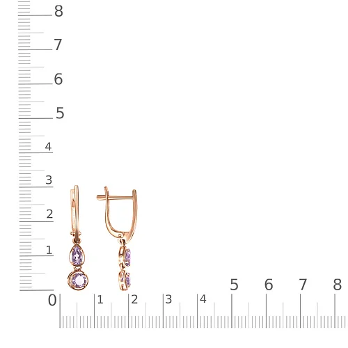 Серьги из красного золота с 4 аметистами