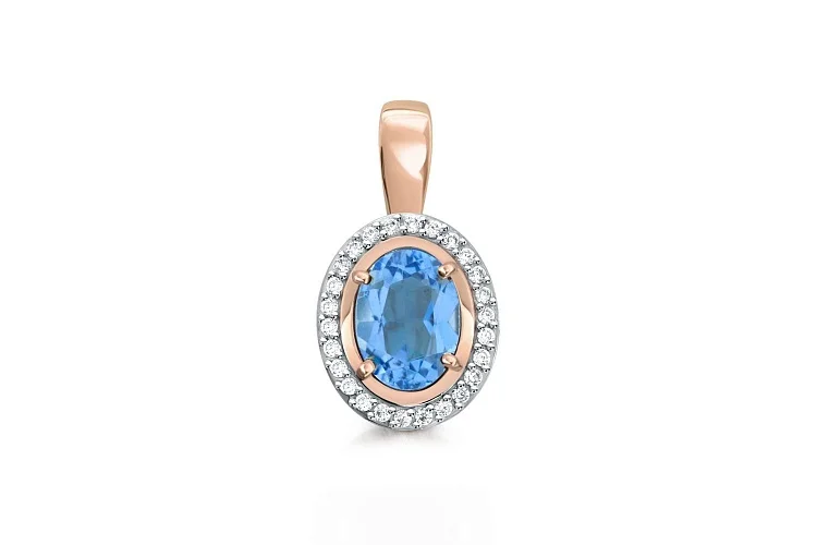 Подвеска из красного золота с топазом swiss и 26 фианитами