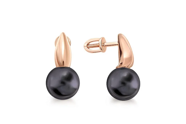 Серьги-пусеты из красного золота с 2 жемчужинами