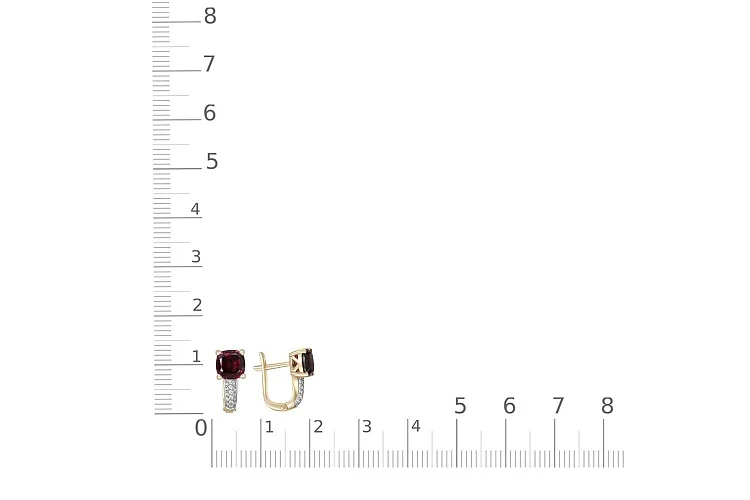 Серьги из жёлтого золота с 2 гранатами и 32 фианитами