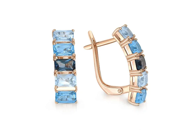 Серьги из красного золота с топазами sky, топазами swiss и топазами лондон