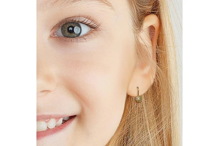 Детские серьги из жёлтого золота с 2 фианитами