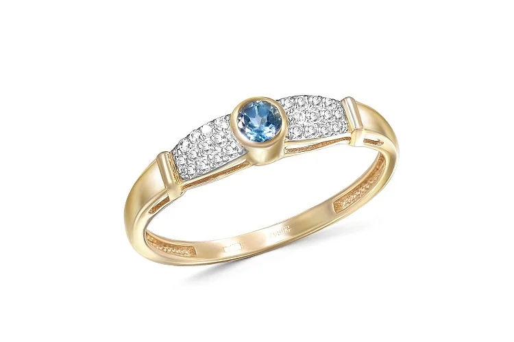 Кольцо из жёлтого золота с топазом лондон и 24 фианитами