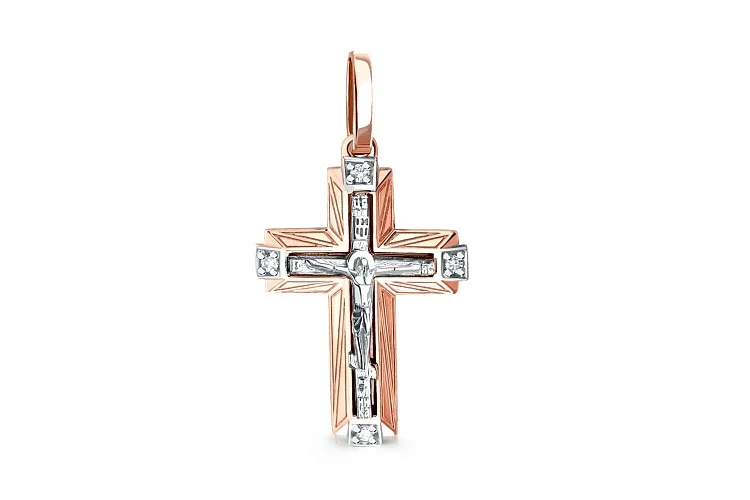 Крест из красного золота с 4 бриллиантами