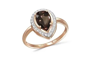 Кольцо из красного золота с раухтопазом и 26 фианитами