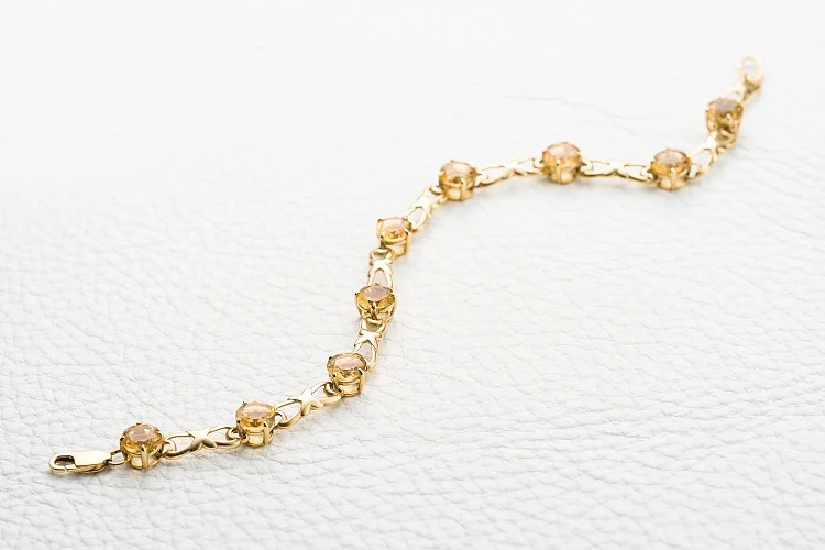 Браслет Дорожка из жёлтого золота с 8 цитринами