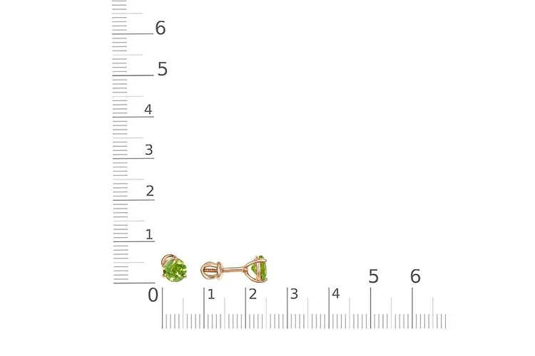 Серьги-пусеты из красного золота с 2 хризолитами