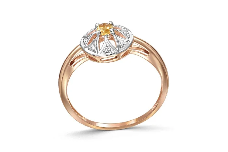 Кольцо Цветок из красного золота с цитрином и 8 фианитами