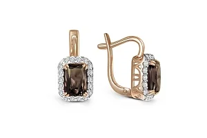 Серьги из красного золота с 2 раухтопазами и 36 фианитами