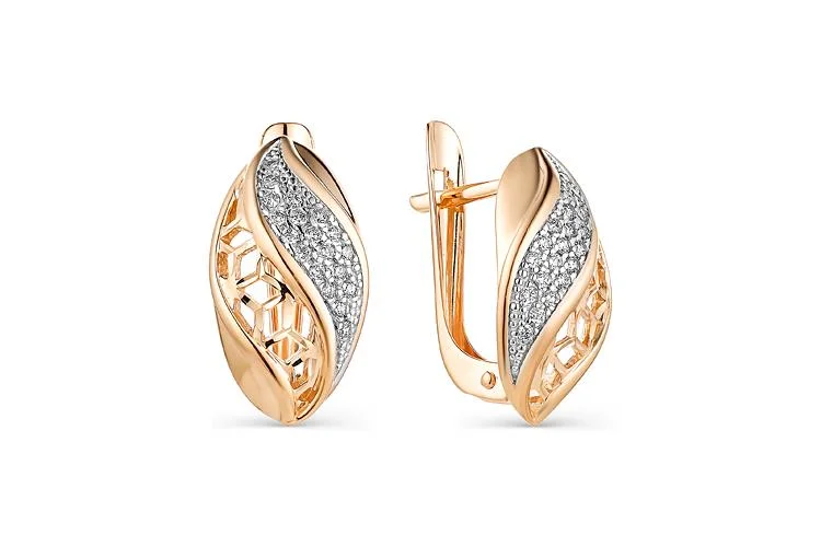 Серьги из красного золота с 38 фианитами