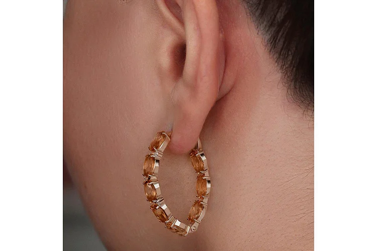 Серьги из жёлтого золота с 16 цитринами и 8 фианитами