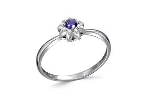 Кольцо Цветок из белого золота с корундом и 8 бриллиантами