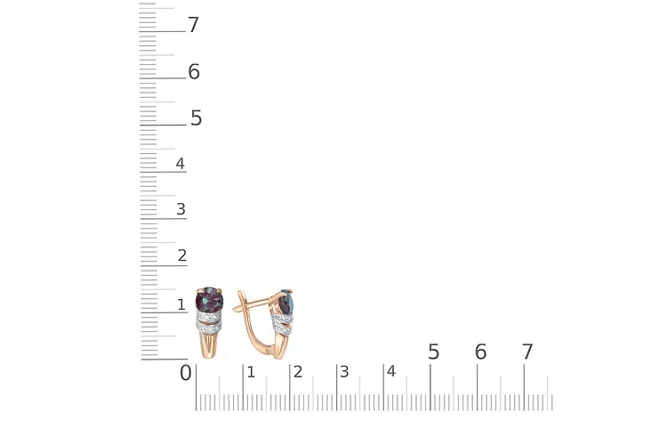 Серьги из красного золота с 2 александритами и 14 фианитами
