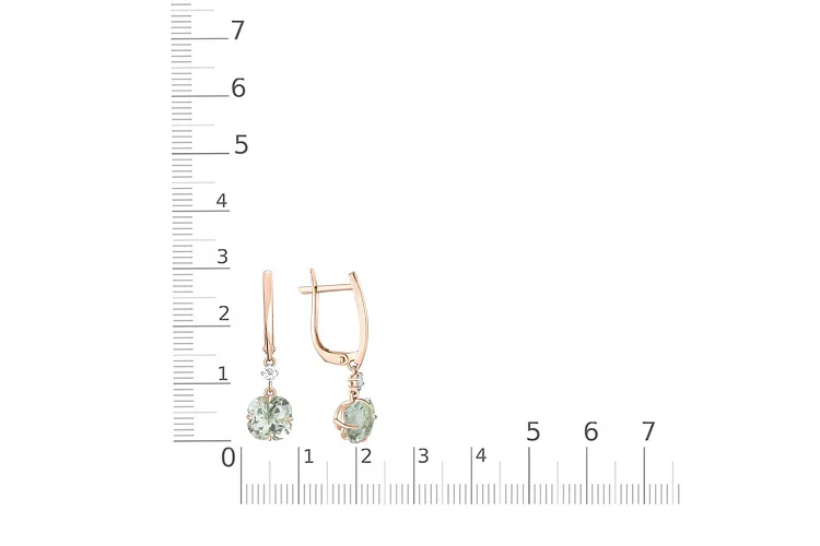 Серьги из красного золота с 2 аметистами и 2 фианитами