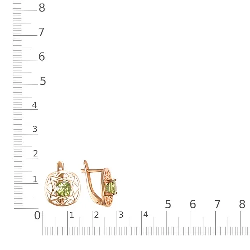 Серьги Квадраты из красного золота с 2 хризолитами