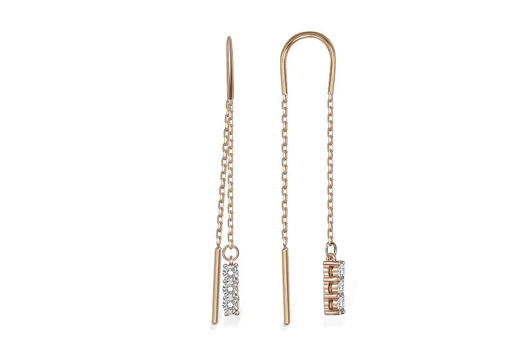 Серьги-продёвки из красного золота с 6 бриллиантами