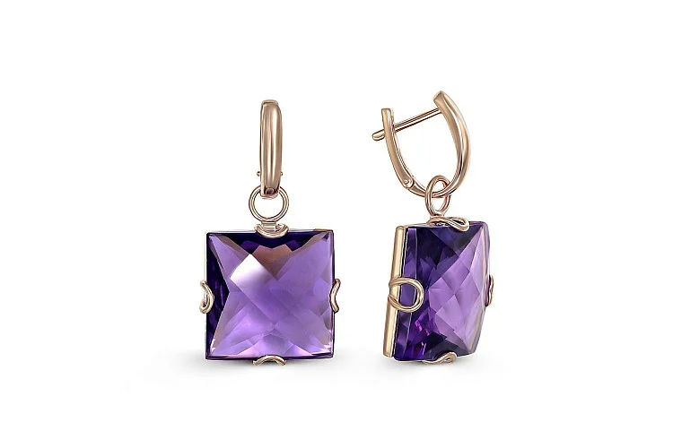 Серьги-трансформеры из красного золота с 2 аметистами