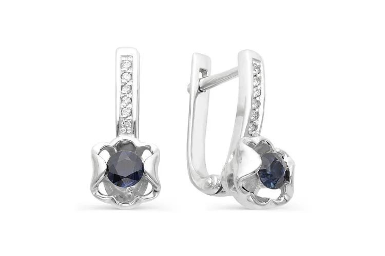 Серьги из белого золота с 2 сапфирами и 12 бриллиантами
