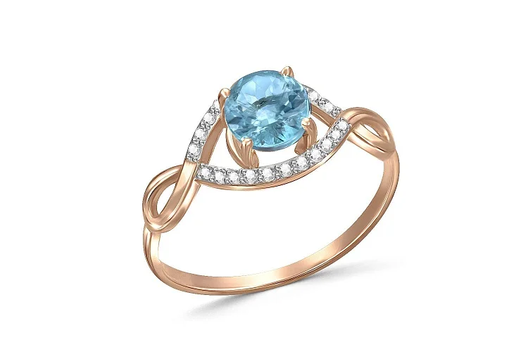 Кольцо из красного золота с топазом swiss и 22 фианитами