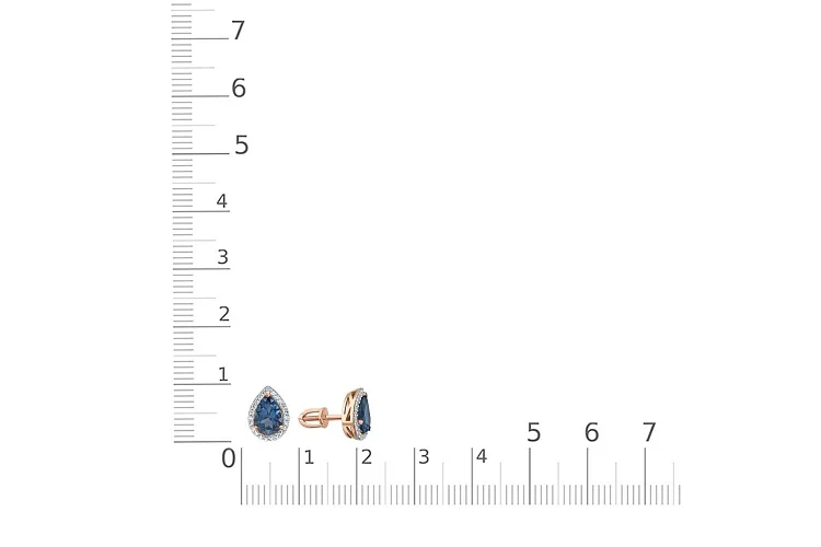 Серьги-пусеты из красного золота с 2 топазами лондон и 46 фианитами