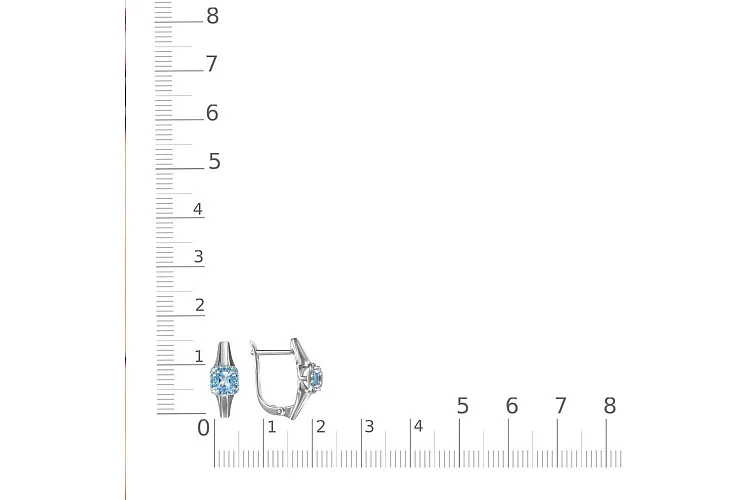 Серьги из белого золота с 2 топазами swiss и 32 фианитами
