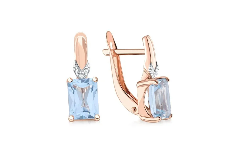 Серьги из красного золота с 2 топазами sky и 6 бриллиантами