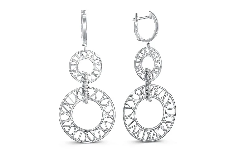 Серьги Круги из белого золота с 14 бриллиантами