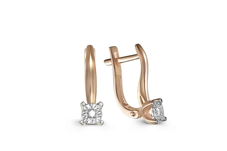 Серьги из красного золота с 2 бриллиантами