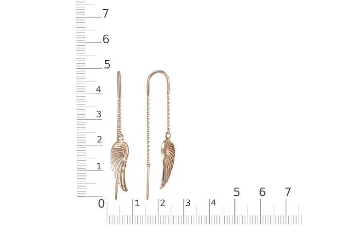 Серьги-продёвки Крылья из красного золота без вставок