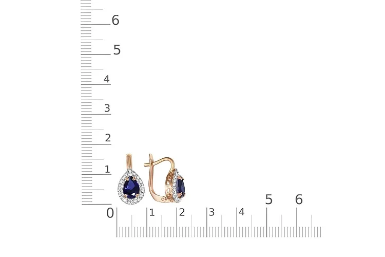 Серьги из красного золота с 2 корундами и 34 бриллиантами