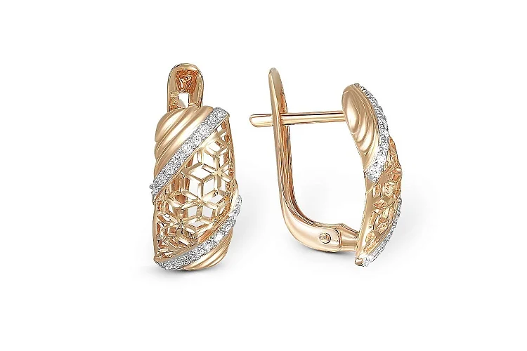 Серьги из красного золота с 648 фианитами