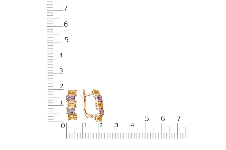 Серьги из красного золота с 4 аметистами и 6 цитринами