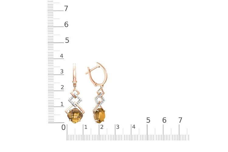 Серьги из красного золота с 2 султанитами и 28 фианитами