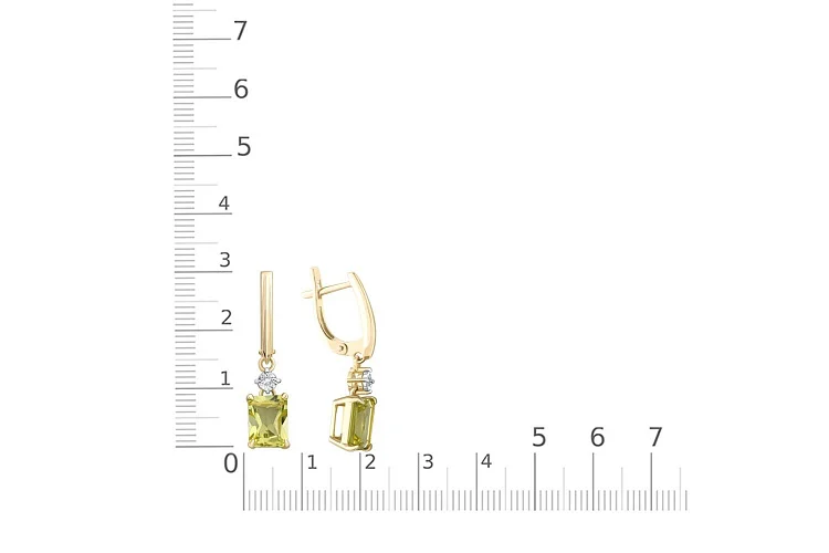 Серьги из жёлтого золота с 2 кварцами и 2 бриллиантами