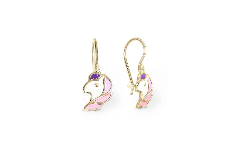 Детские серьги Единороги из жёлтого золота без вставок