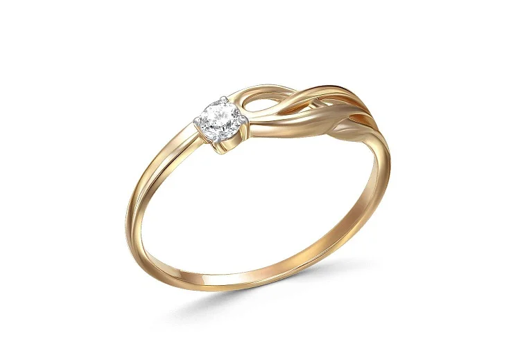 Кольцо из жёлтого золота с фианитом