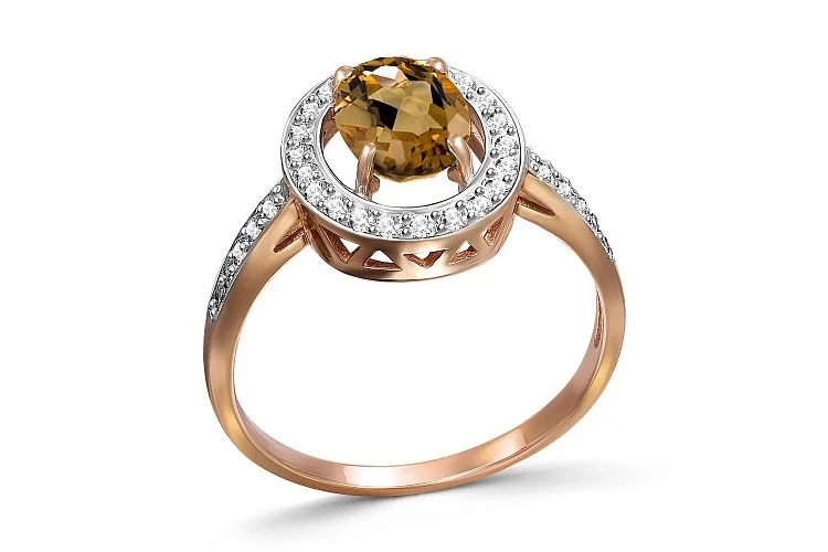 Кольцо из красного золота с султанитом и 32 фианитами