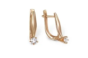 Серьги из красного золота с 2 фианитами