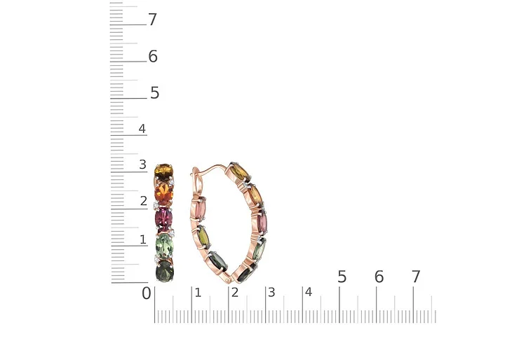 Серьги из красного золота с 16 турмалинами и 8 фианитами