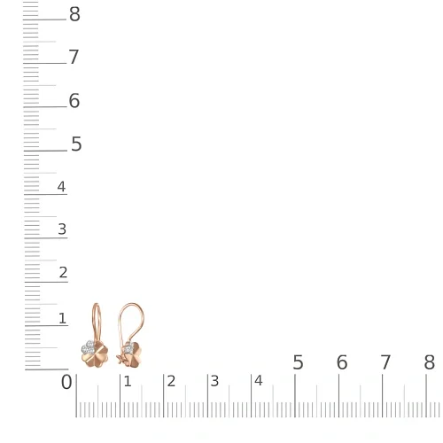 Детские серьги Клевер из красного золота с 6 фианитами