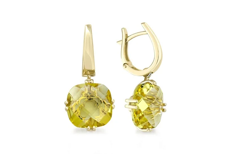 Серьги из жёлтого золота с 2 кварцами