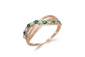 Кольцо Дорожка из красного золота с 6 изумрудами и 7 бриллиантами