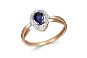 Кольцо из красного золота с сапфиром и 16 бриллиантами