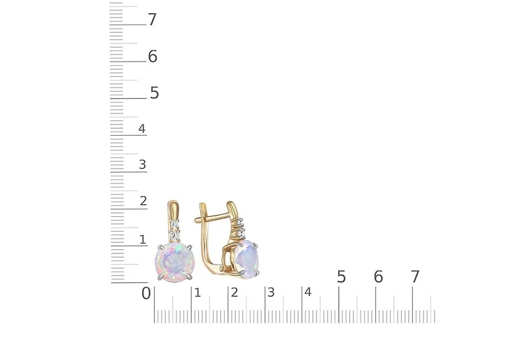 Серьги из жёлтого золота с 2 опалами и 4 фианитами