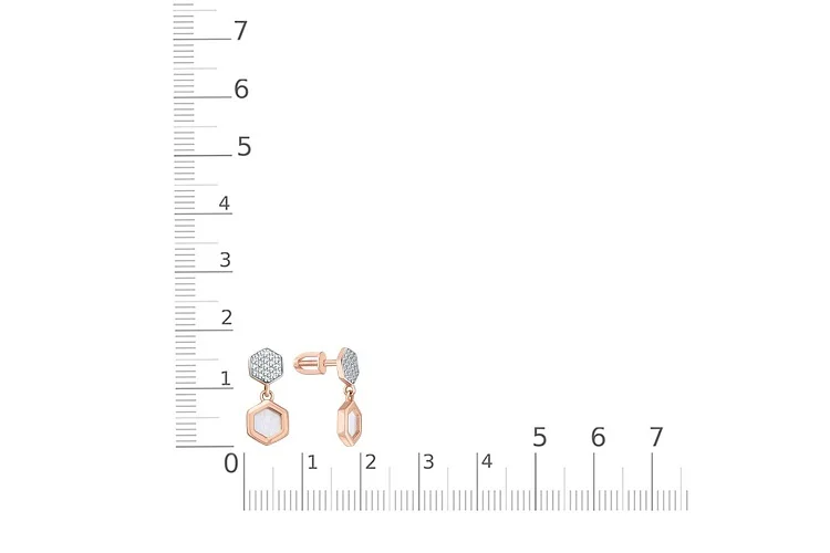 Серьги-пусеты из красного золота с перламутром и 38 фианитами