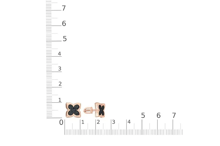 Серьги-пусеты Клевер из красного золота с 42 фианитами