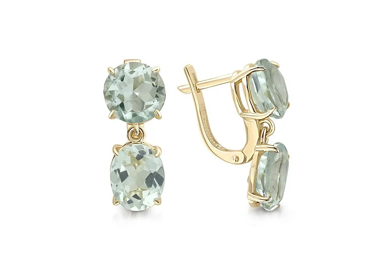 Серьги из жёлтого золота с 4 празиолитами