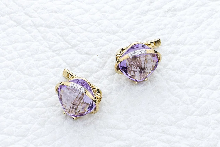 Серьги из жёлтого золота с 8 аметистами