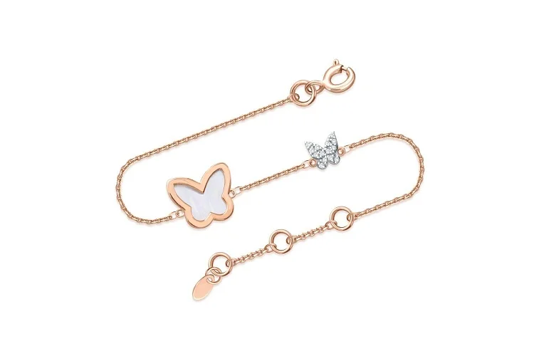 Браслет Бабочка из красного золота с перламутром и 14 фианитами