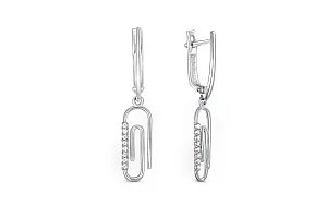 Серьги Скрепки из белого золота с 16 фианитами